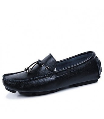 Men's Shoes Leather Casual Boat Shoes Casual Slip-on Black / White / Orange  